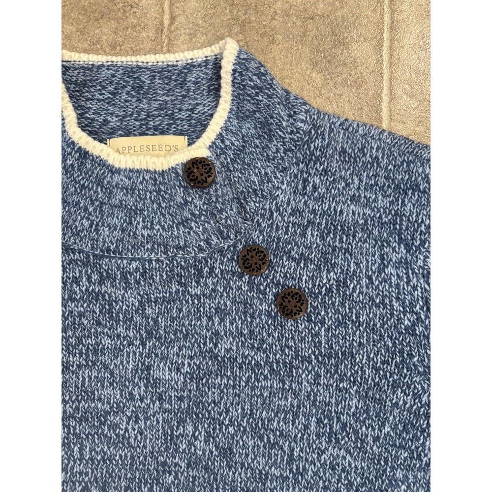 Appleseed's Women Blue W/White Trim Button Detail Mock Neck Sweater Sz L - Picture 6 of 8